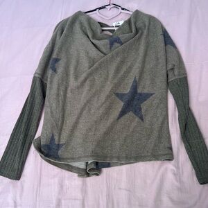 Miss Me Olive Star Pattern Cowl Neck Sweater